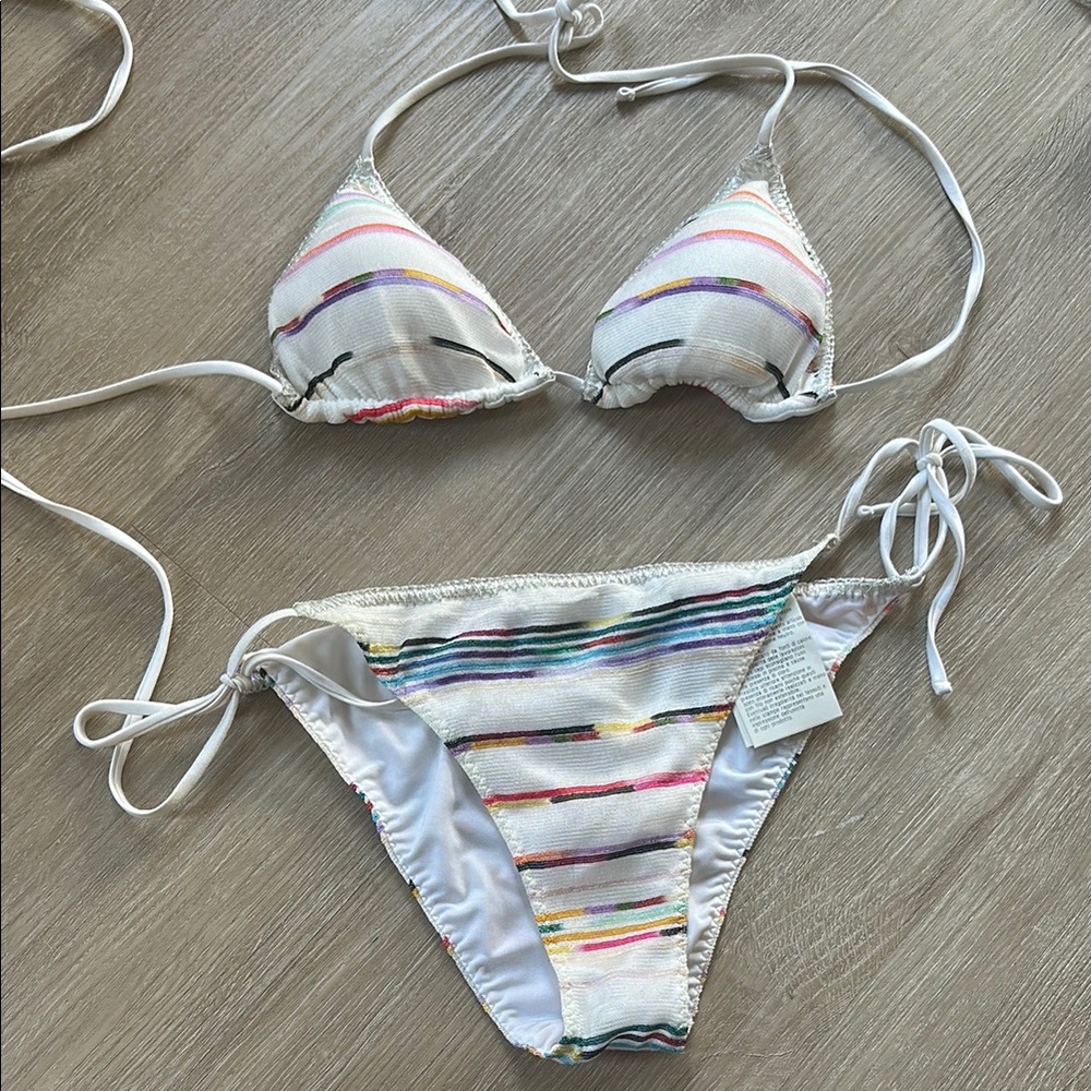 Striped White Triangle Bikini Set